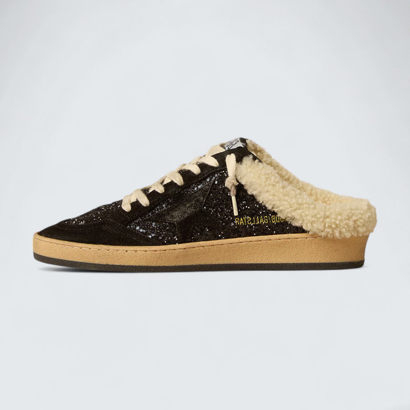 Ball Star Sabots 'Black Glitter with Black Star and Shearling Lining'