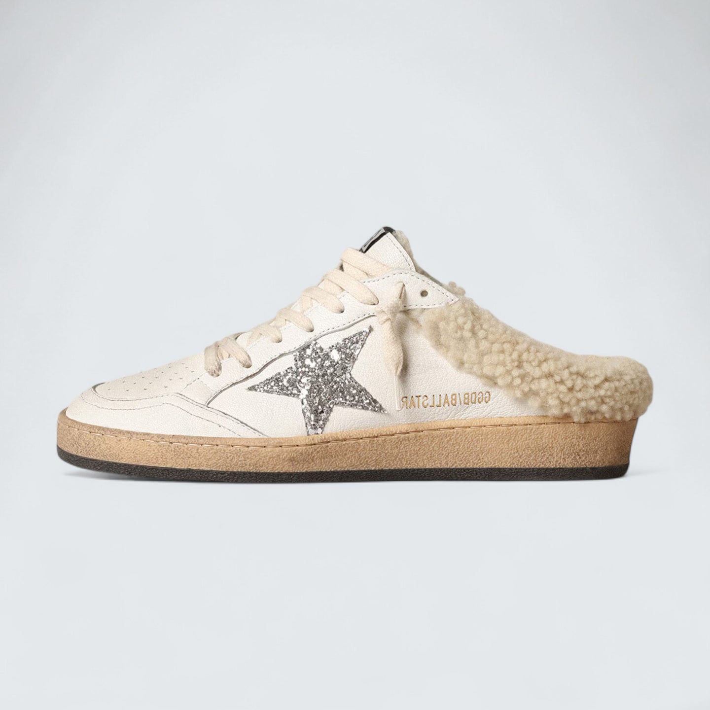 Ball Star Sabot 'White Nappa with Silver Glitter Star and Shearling Lining'