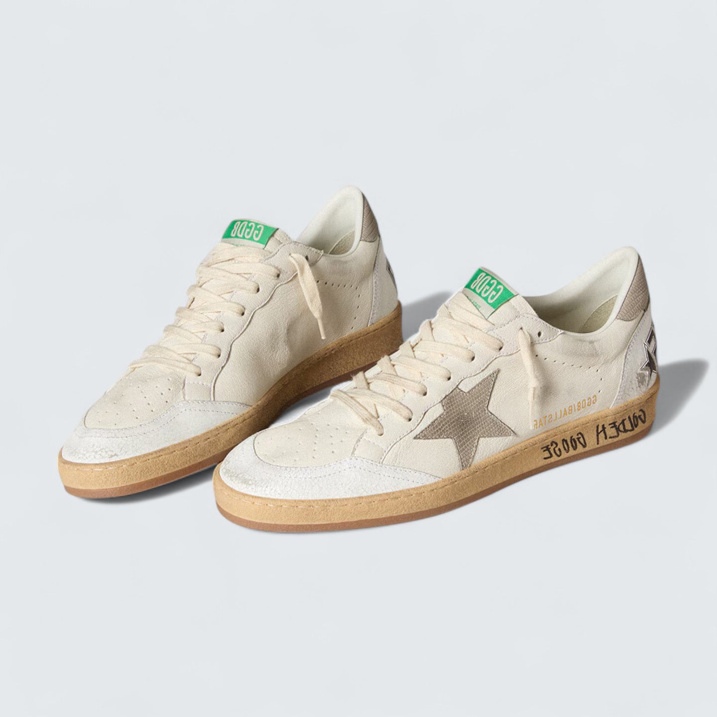 Ball Star 'White Nappa Leather with Gray Lizard-Print Nubuck Star and Heel Tab'