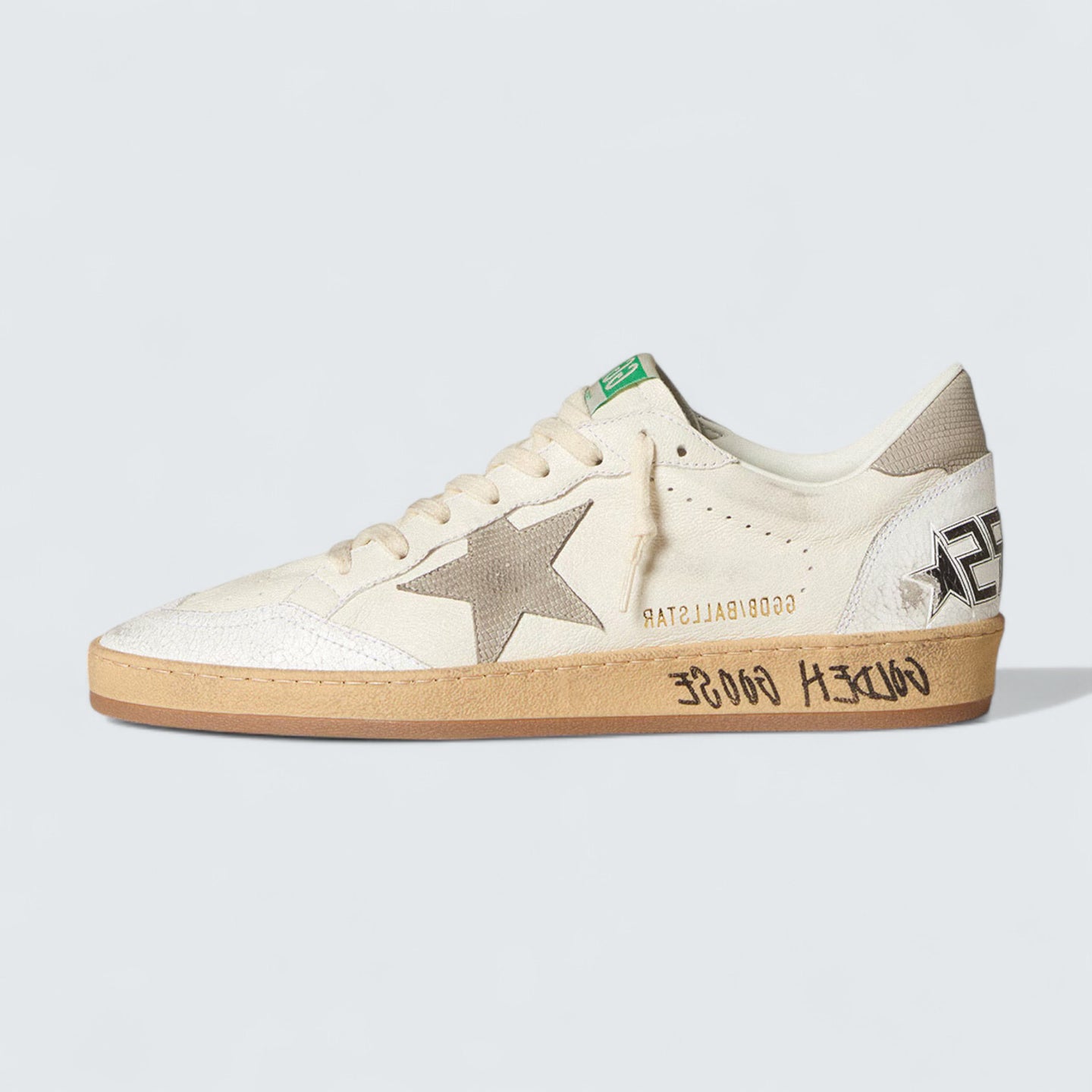 Ball Star 'White Nappa Leather with Gray Lizard-Print Nubuck Star and Heel Tab'