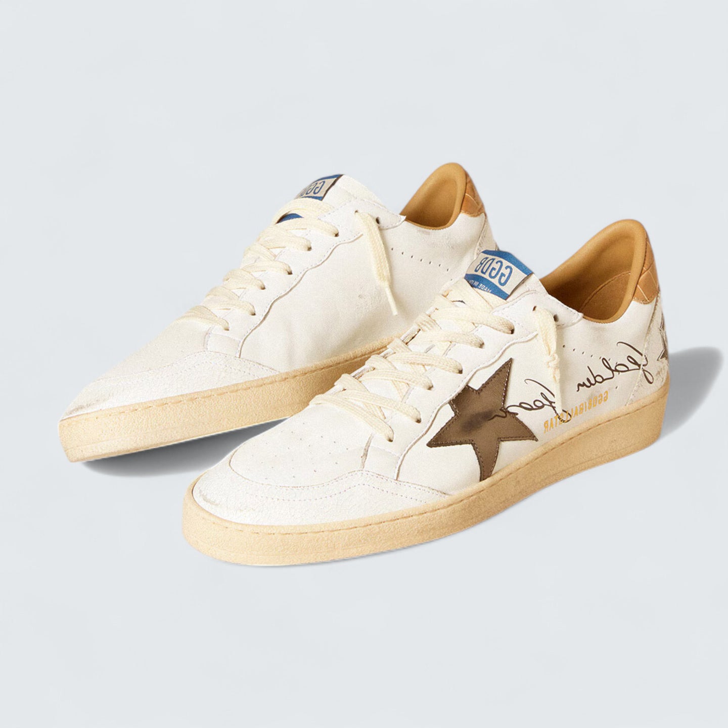 Ball Star 'White Nappa Leather with Silver Metallic Leather Star and Beige Crocodile-Print Leather Heel Tab'