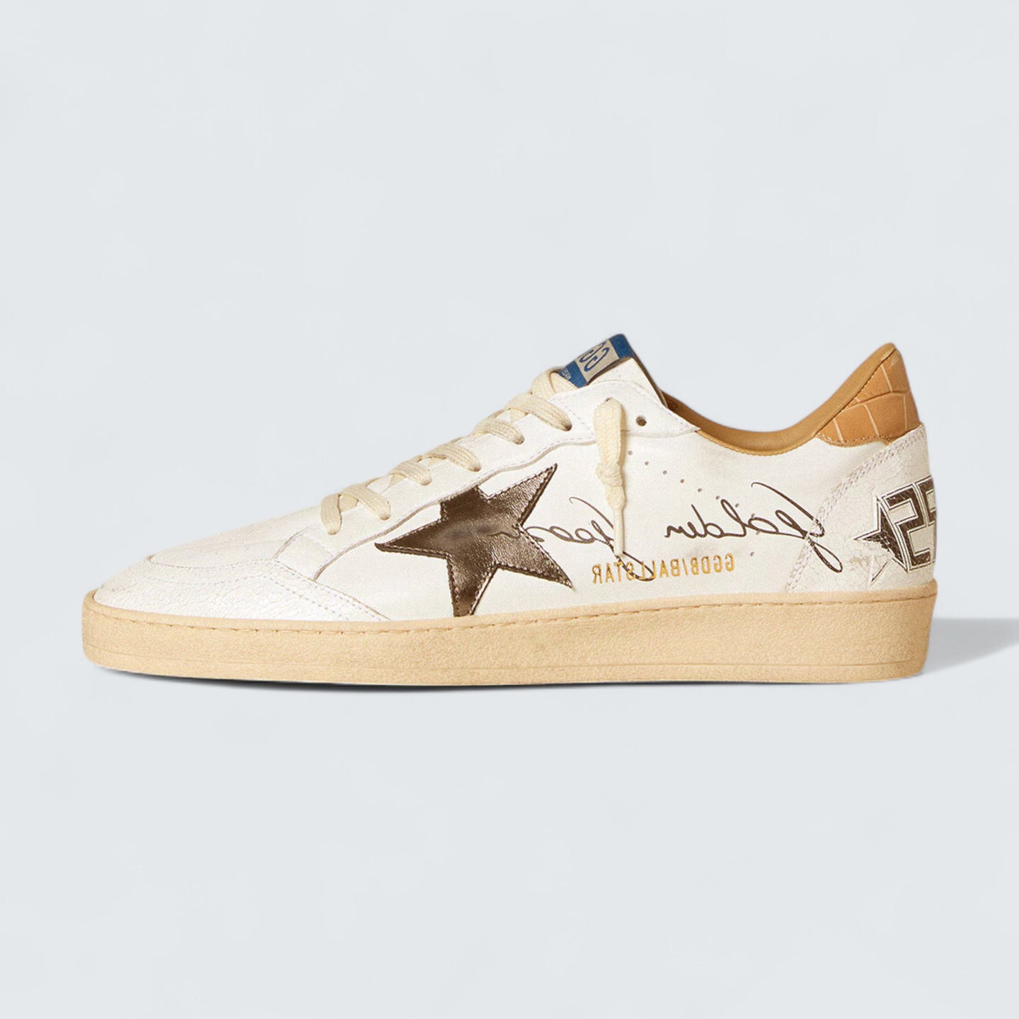 Ball Star 'White Nappa Leather with Silver Metallic Leather Star and Beige Crocodile-Print Leather Heel Tab'
