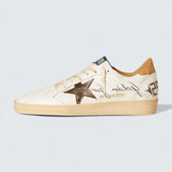 Ball Star 'White Nappa Leather with Silver Metallic Leather Star and Beige Crocodile-Print Leather Heel Tab'