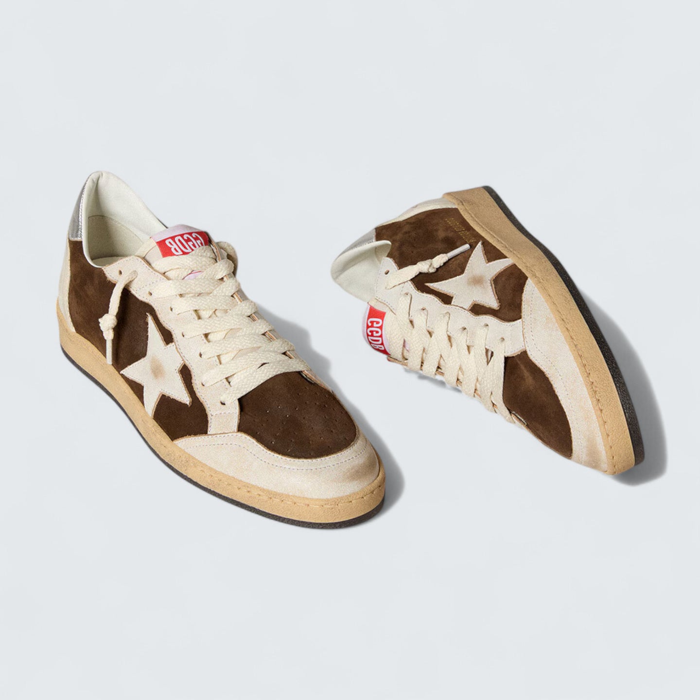 Ball Star 'Brown Suede with Cream Leather Star and Metallic Silver Leather Heel Tab'