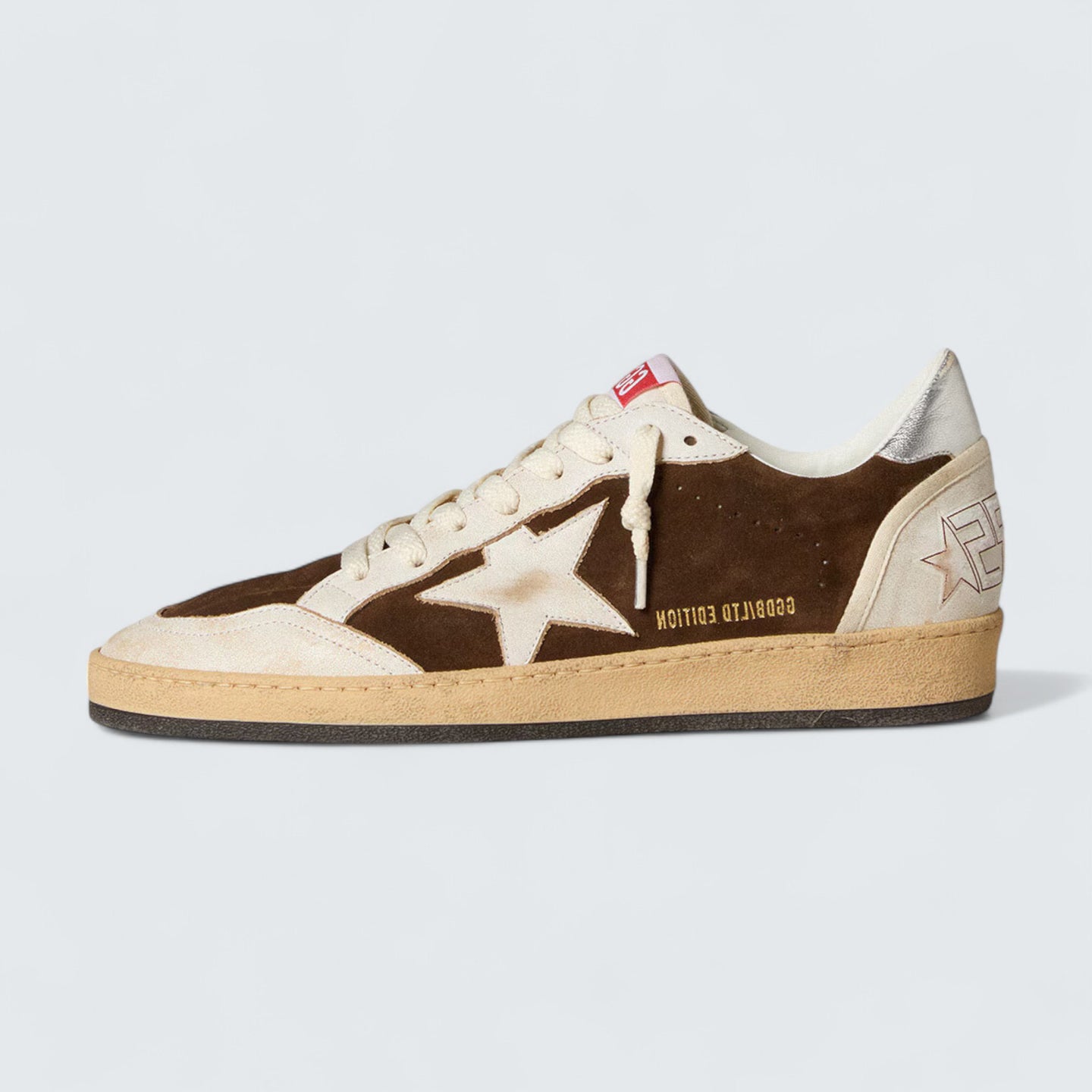 Ball Star 'Brown Suede with Cream Leather Star and Metallic Silver Leather Heel Tab'