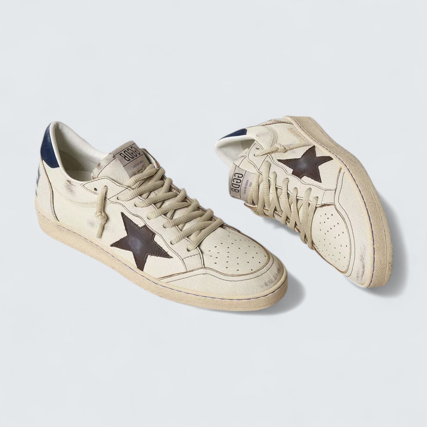 Ball Star 'Ecru Leather with Dark Brown Leather Star and Navy Blue Suede Heel Tab'