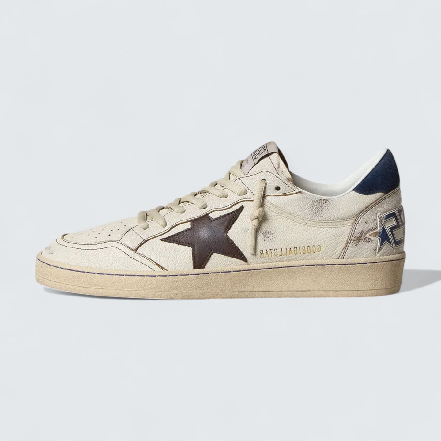 Ball Star 'Ecru Leather with Dark Brown Leather Star and Navy Blue Suede Heel Tab'