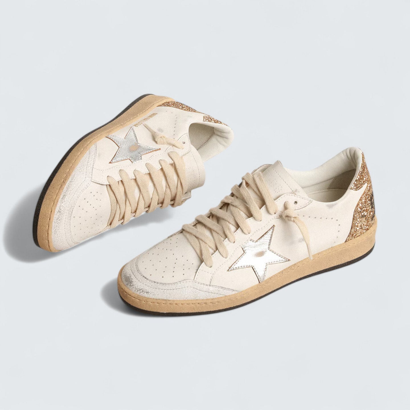 Ball Star 'White Leather with Silver Metallic Star and Gold Glitter Heel Tab'