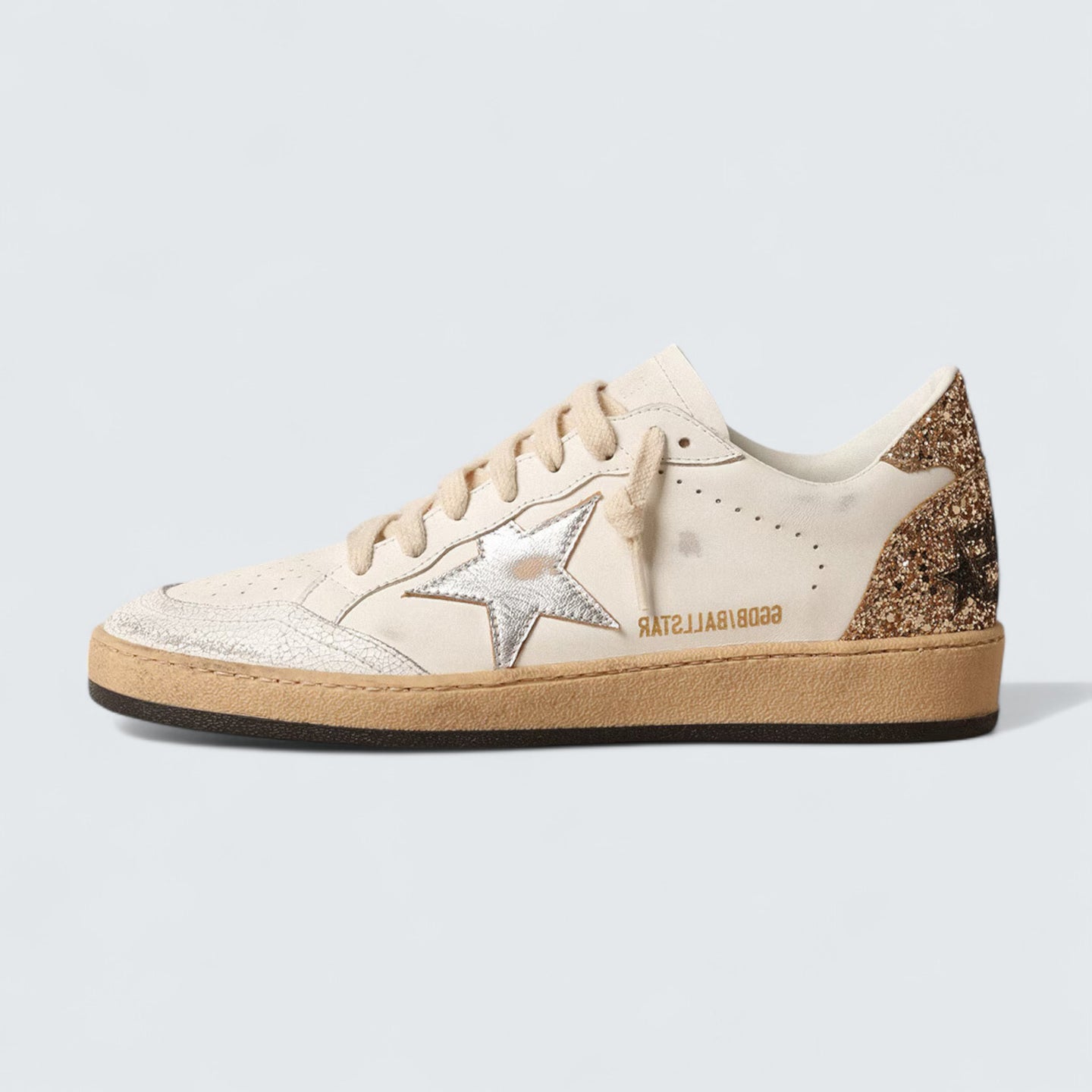 Ball Star 'White Leather with Silver Metallic Star and Gold Glitter Heel Tab'