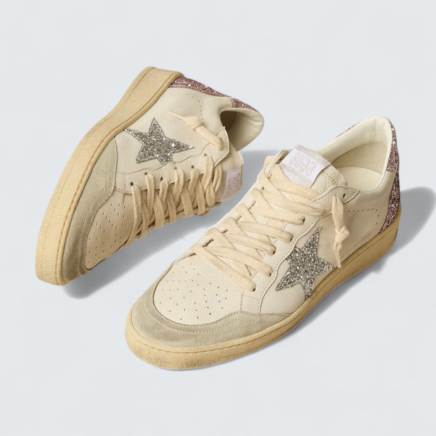 Ball Star 'White Nappa with Silver Glitter Star and Pink Glitter Heel Tab'
