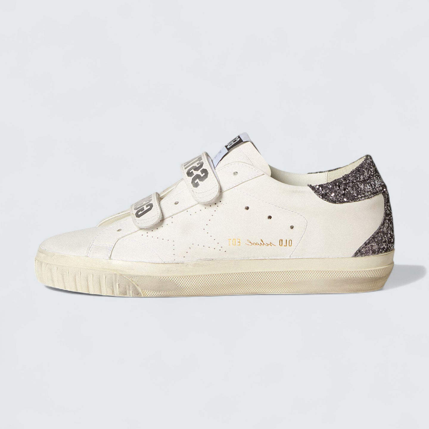 Bio-based Old School 'White Bio-Based Upper with Perforated Star and Anthracite Glitter Heel Tab'