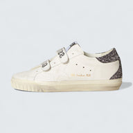 Bio-based Old School 'White Bio-Based Upper with Perforated Star and Anthracite Glitter Heel Tab'