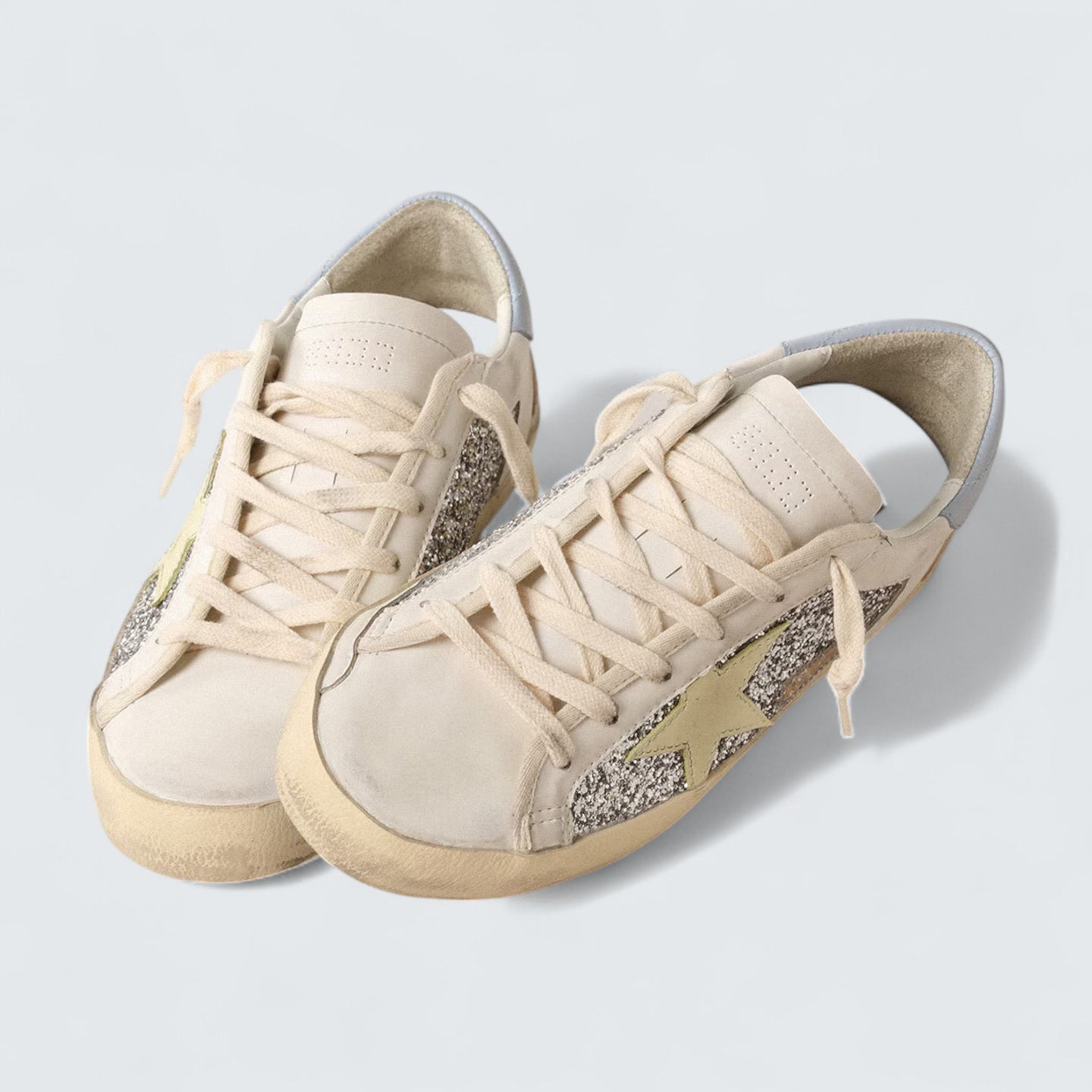 Super-Star 'Silver Glitter with Yellow Leather Star and Powder-Blue Heel Tab'