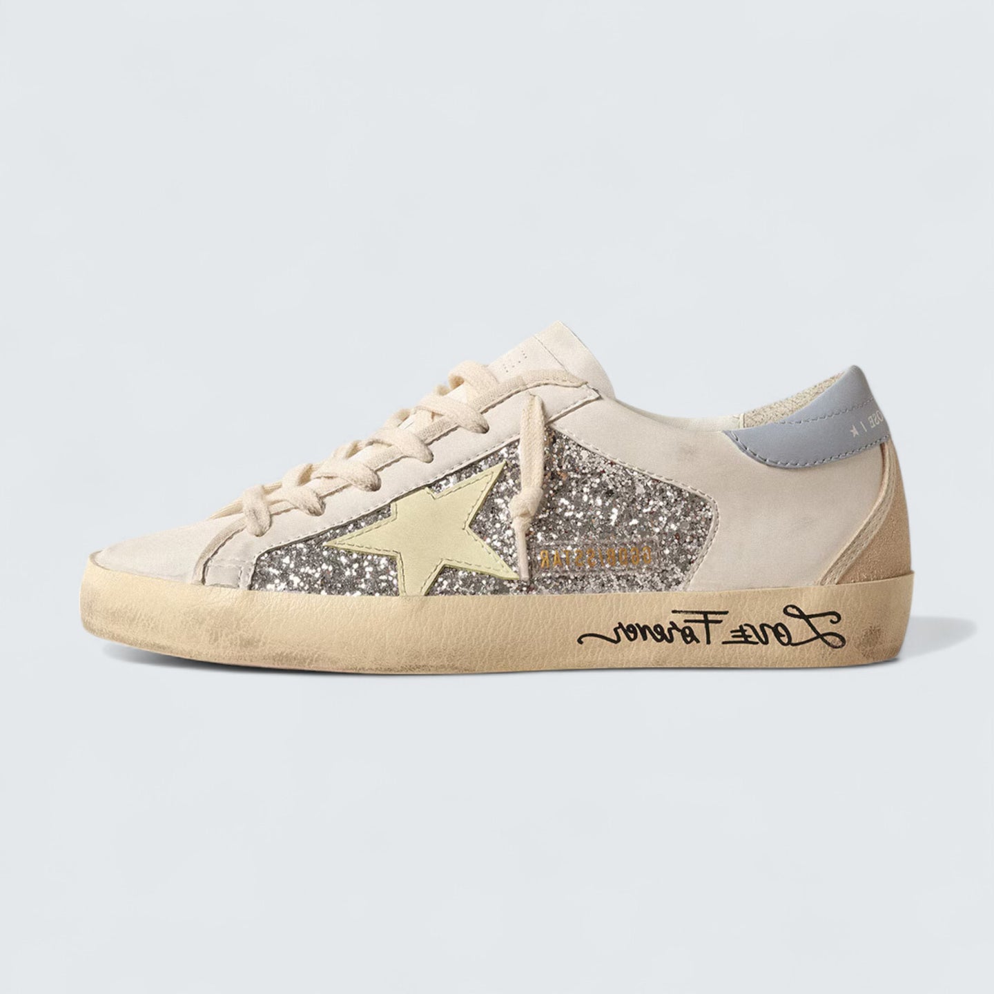 Super-Star 'Silver Glitter with Yellow Leather Star and Powder-Blue Heel Tab'