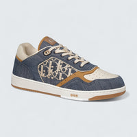B27 Uptown Low-Top Sneaker ’Blue Denim with Beige and Cognac Smooth Calfskin and Blue and Beige Raffia-Effect Dior Oblique Denim’