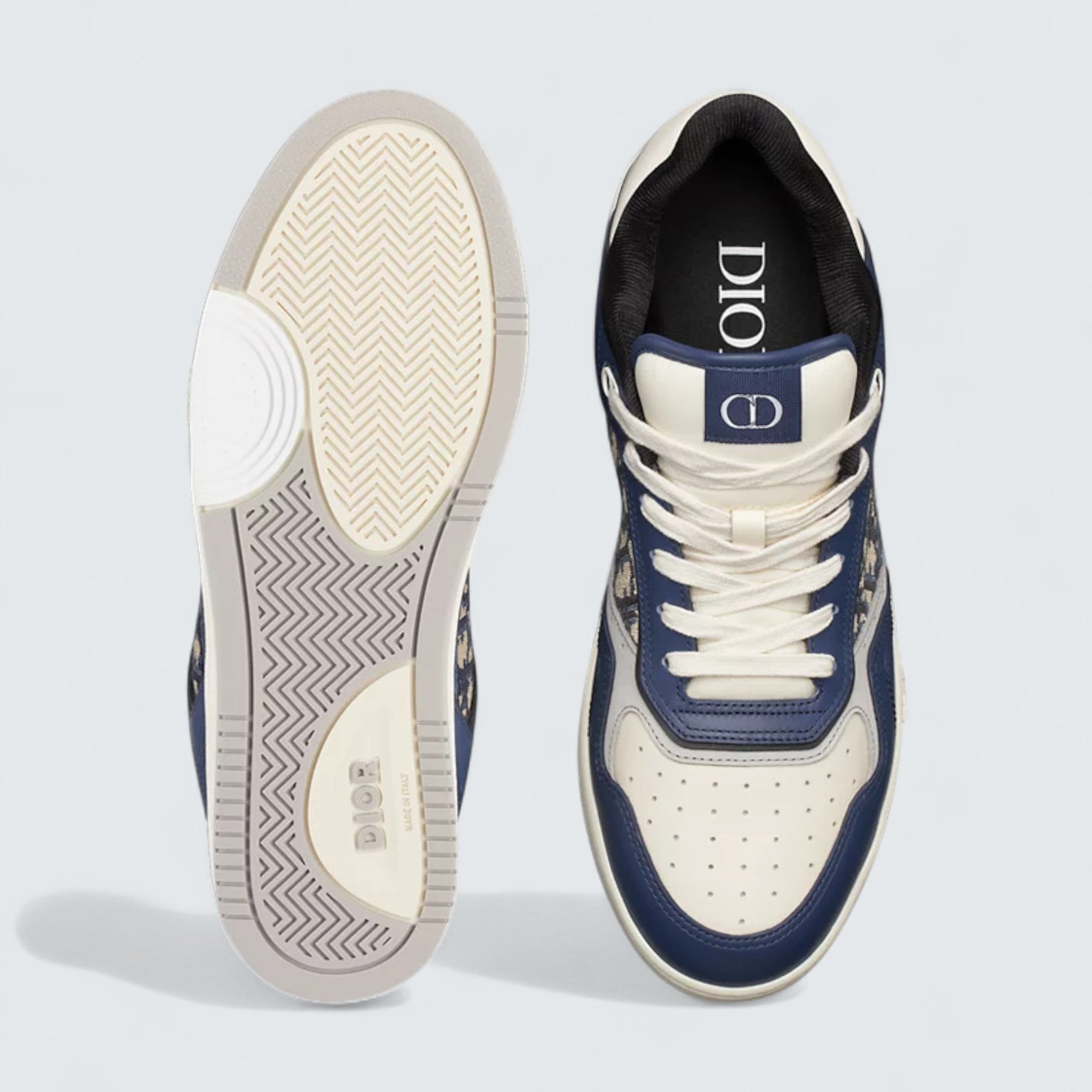 B27 Uptown Low-Top Sneaker ’Blue, Cream and Dior Gray Smooth Calfskin with Beige and Black Dior Oblique Jacquard’