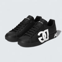 D&G Calfskin Nappa Portofino Sneakers 'Black DG Logo Print'