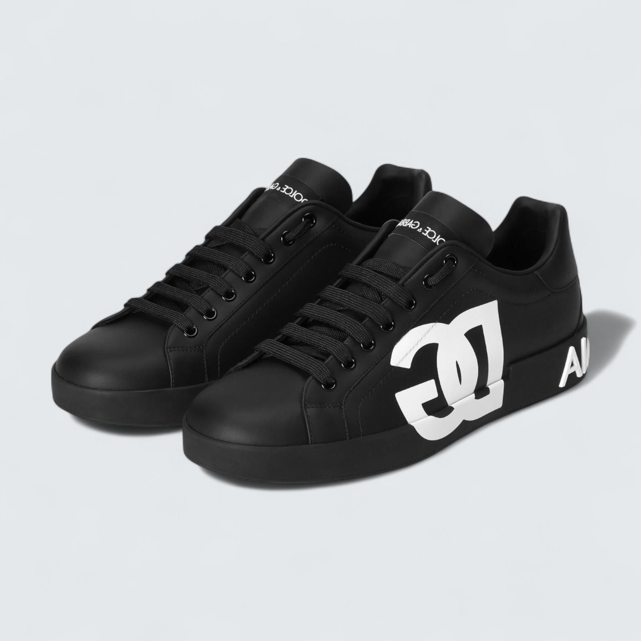 D&G Calfskin Nappa Portofino Sneakers 'Black DG Logo Print'