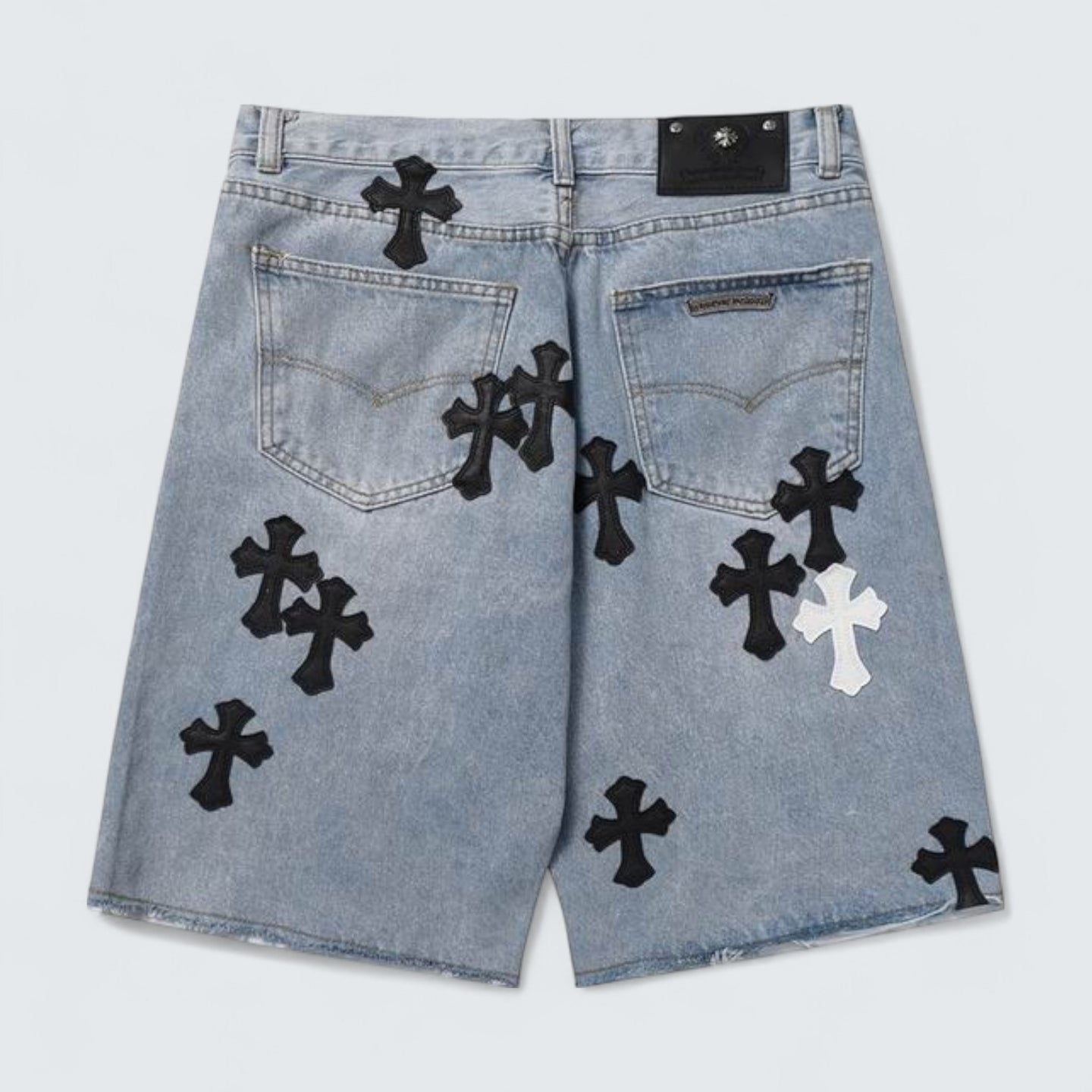 Black & White Cross Patch Denim Shorts