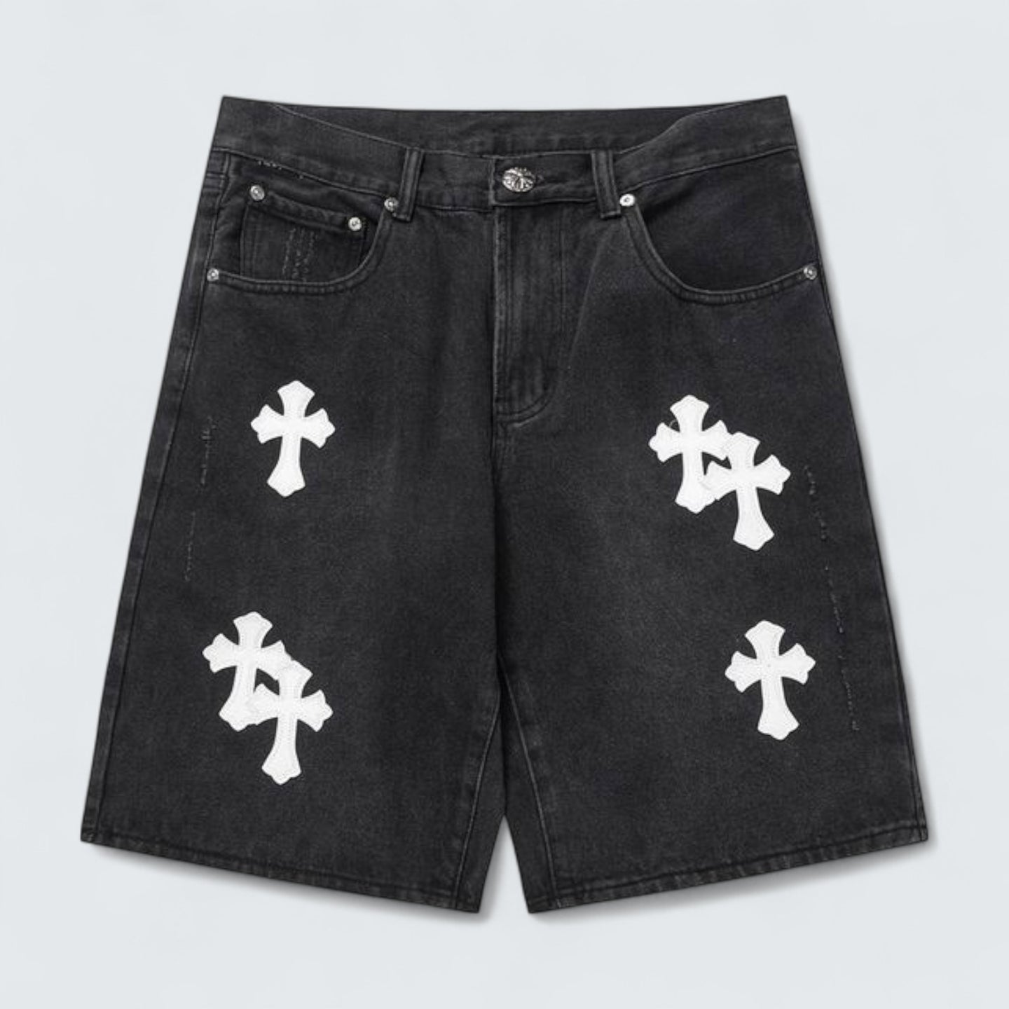 White Cross Patch Denim Shorts