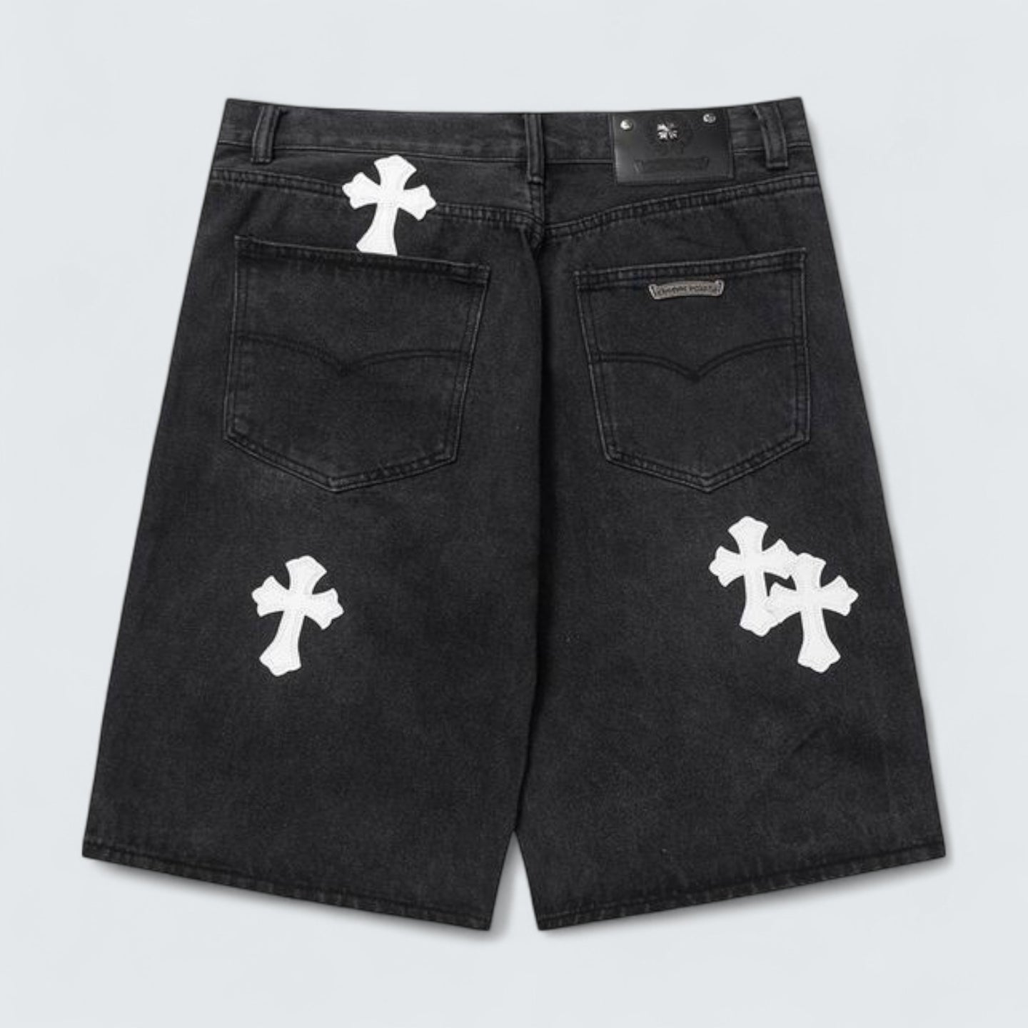 White Cross Patch Denim Shorts