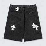 White Cross Patch Denim Shorts