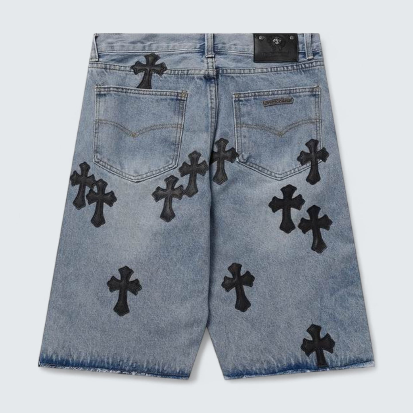 Multi Cross Patch Denim Shorts