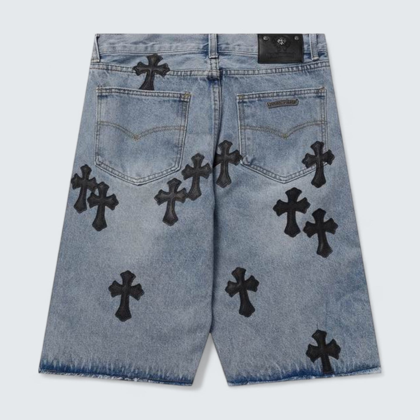 Light Wash Cross Patch Denim Shorts