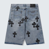 Light Wash Cross Patch Denim Shorts