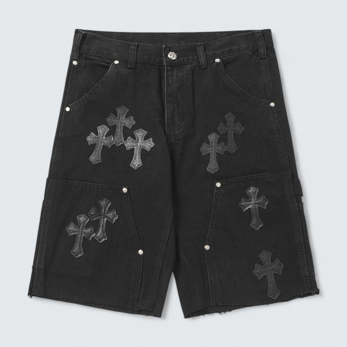 Tonal Cross Patch Denim Shorts