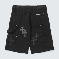 Tonal Cross Patch Denim Shorts