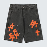 Orange Cross Patch Denim Shorts
