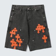 Orange Cross Patch Denim Shorts