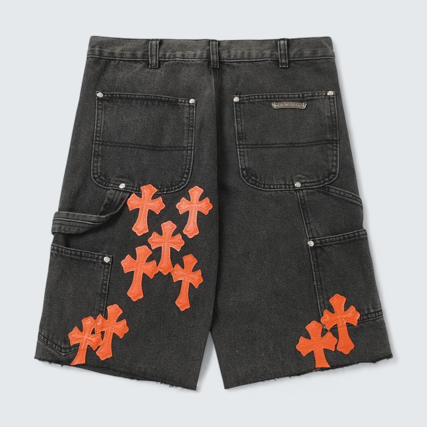 Orange Cross Patch Denim Shorts