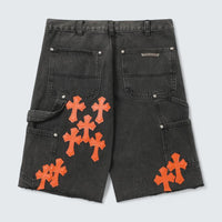 Orange Cross Patch Denim Shorts
