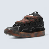 Leather Curb Sneakers 'Black with Brown Laces'