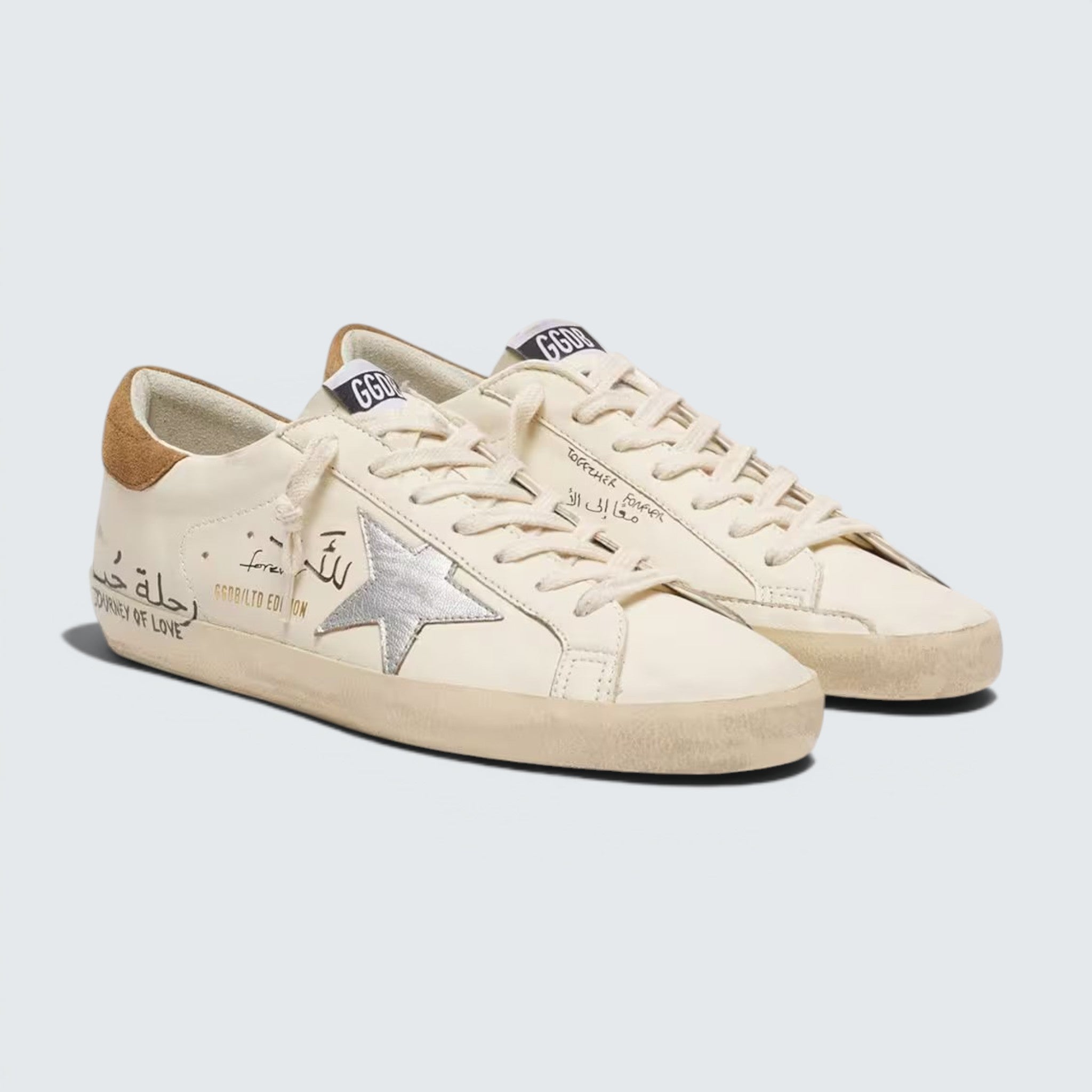 Super-Star in nappa with metallic silver star and all-over lettering