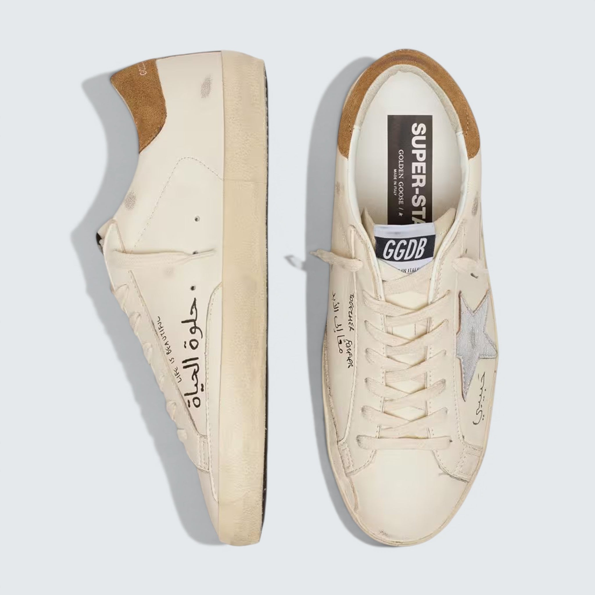 Super-Star in nappa with metallic silver star and all-over lettering