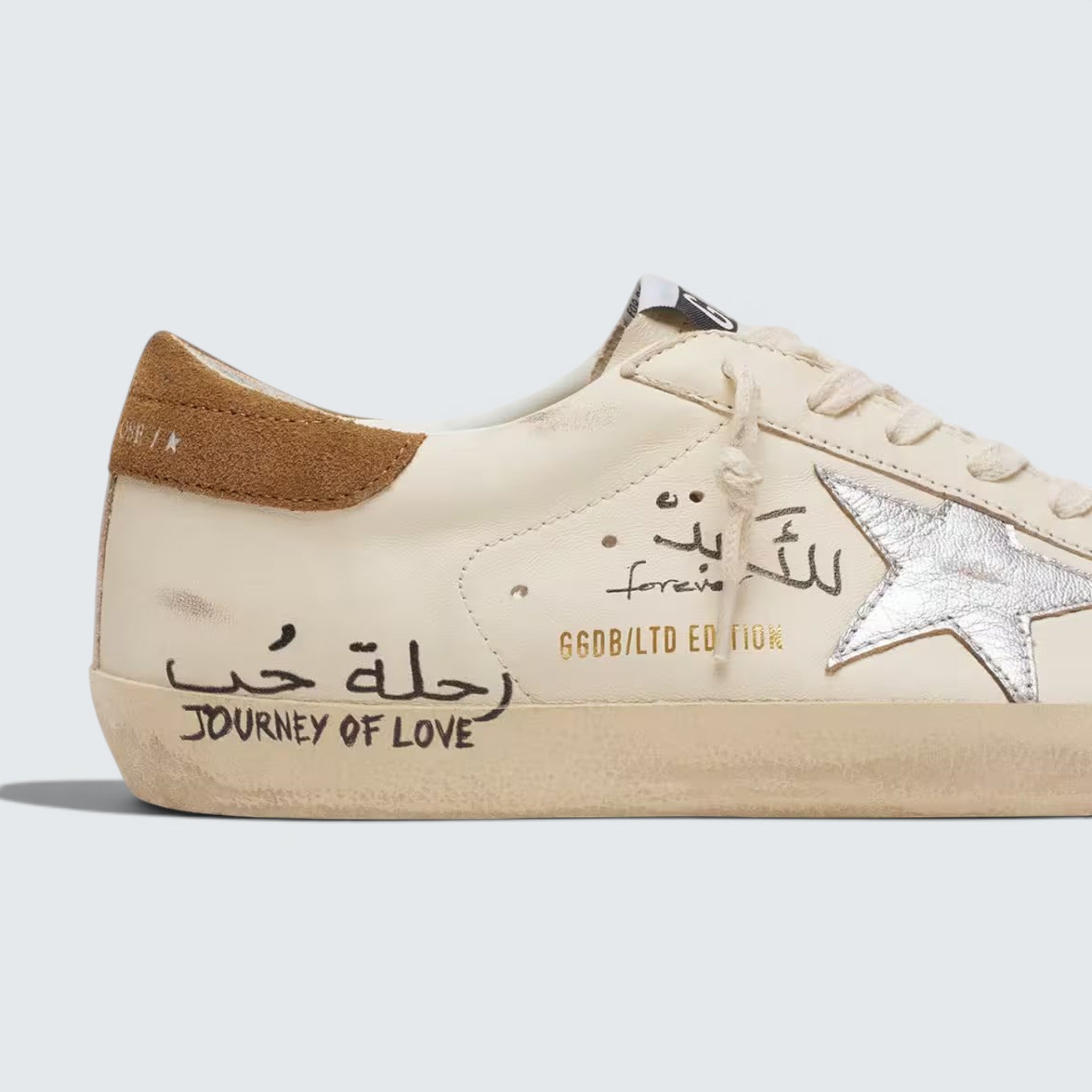 Super-Star in nappa with metallic silver star and all-over lettering