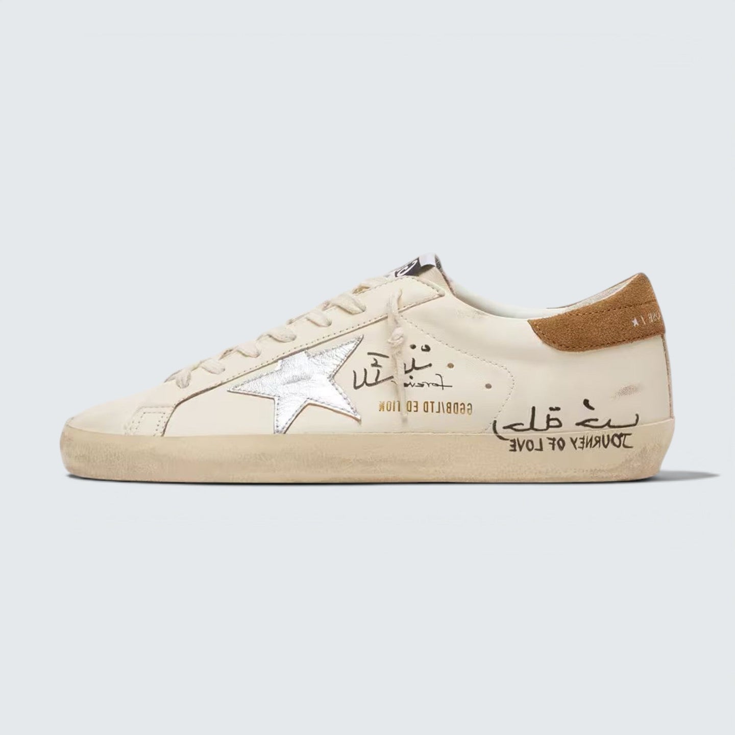 Super-Star in nappa with metallic silver star and all-over lettering