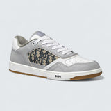 B27 Uptown Low-Top Sneaker ’Gray and White Smooth Calfskin with Beige and Black Dior Oblique Jacquard’