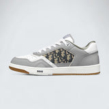 B27 Uptown Low-Top Sneaker ’Gray and White Smooth Calfskin with Beige and Black Dior Oblique Jacquard’