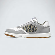 B27 Uptown Low-Top Sneaker ’Gray and White Smooth Calfskin with Beige and Black Dior Oblique Jacquard’