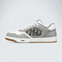 B27 Uptown Low-Top Sneaker ’Gray and White Smooth Calfskin with Beige and Black Dior Oblique Jacquard’