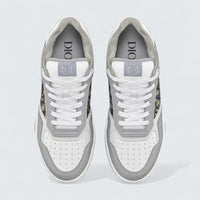 B27 Uptown Low-Top Sneaker ’Gray and White Smooth Calfskin with Beige and Black Dior Oblique Jacquard’