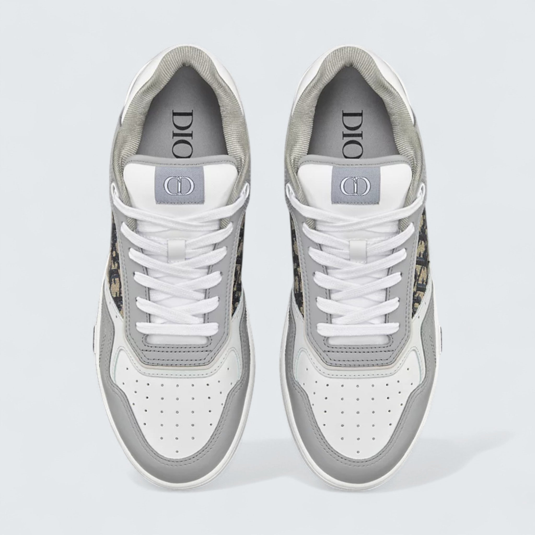 B27 Uptown Low-Top Sneaker ’Gray and White Smooth Calfskin with Beige and Black Dior Oblique Jacquard’