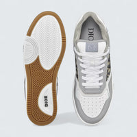 B27 Uptown Low-Top Sneaker ’Gray and White Smooth Calfskin with Beige and Black Dior Oblique Jacquard’