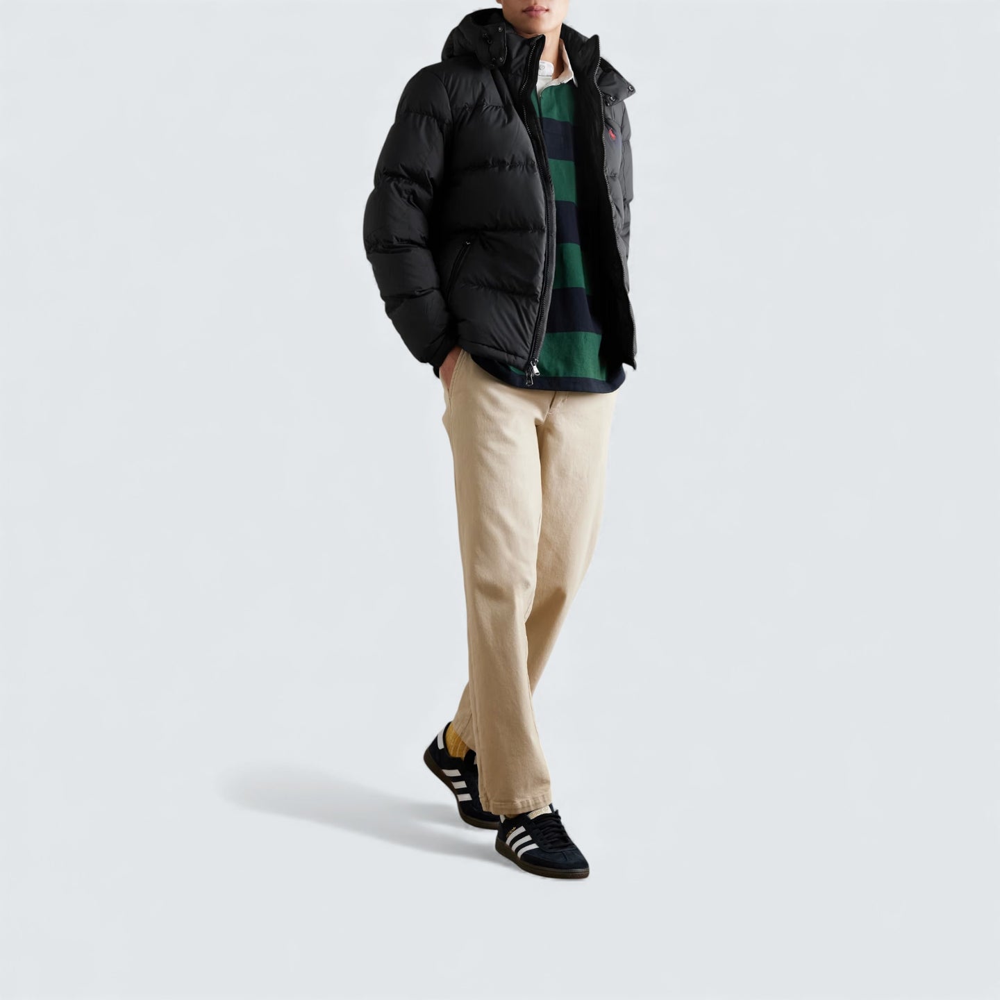 Logo Embroidered Quilted Padded Shell Hooded Down Jacket