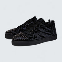 Louis Junior Spikes Zebra Printed Velvet Black Sneaker