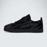 Louis Junior Spikes Zebra Printed Velvet Black Sneaker